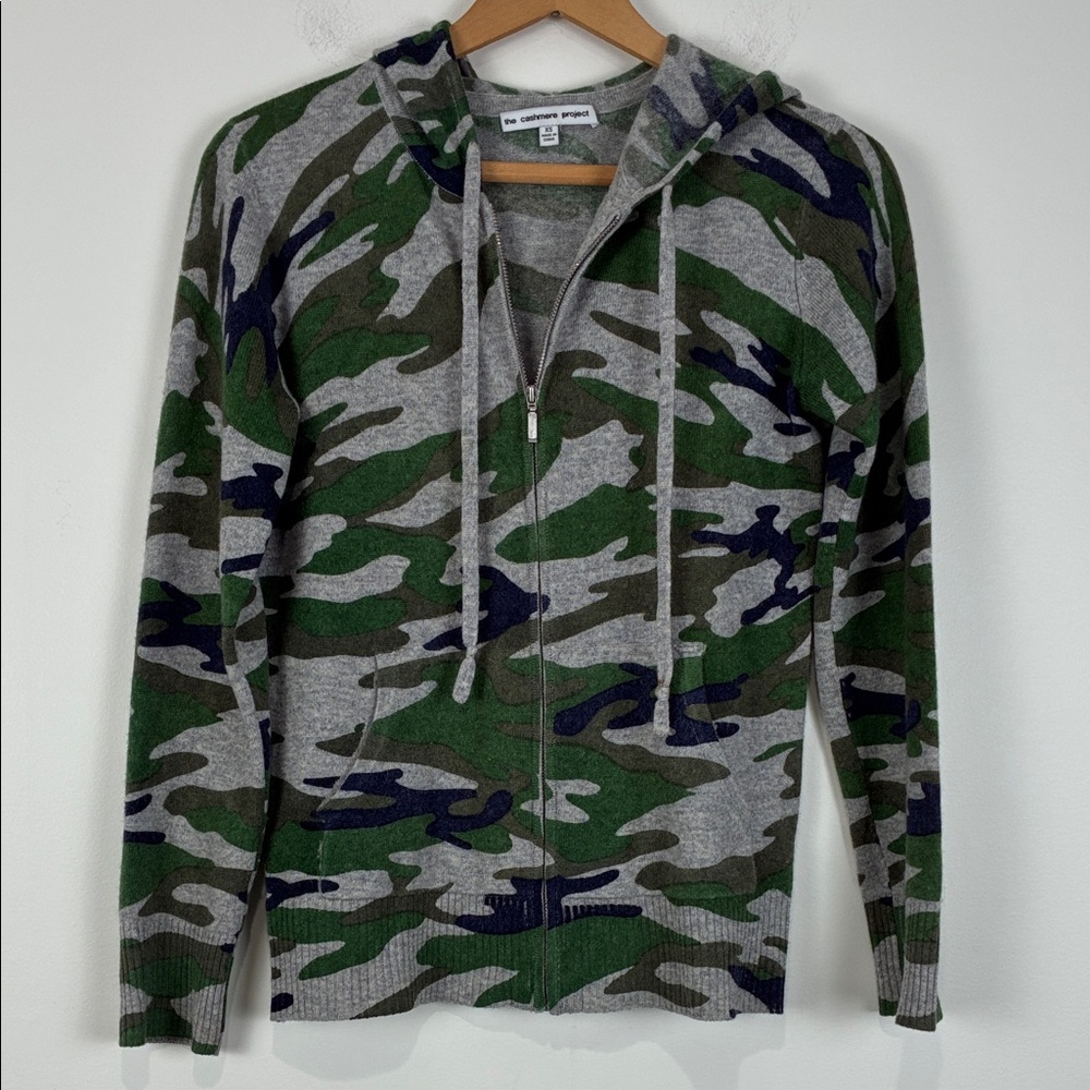 The Cashmere Project Women’s XS Camouflage Zip-Up Hooded Sweater 100% Cashmere